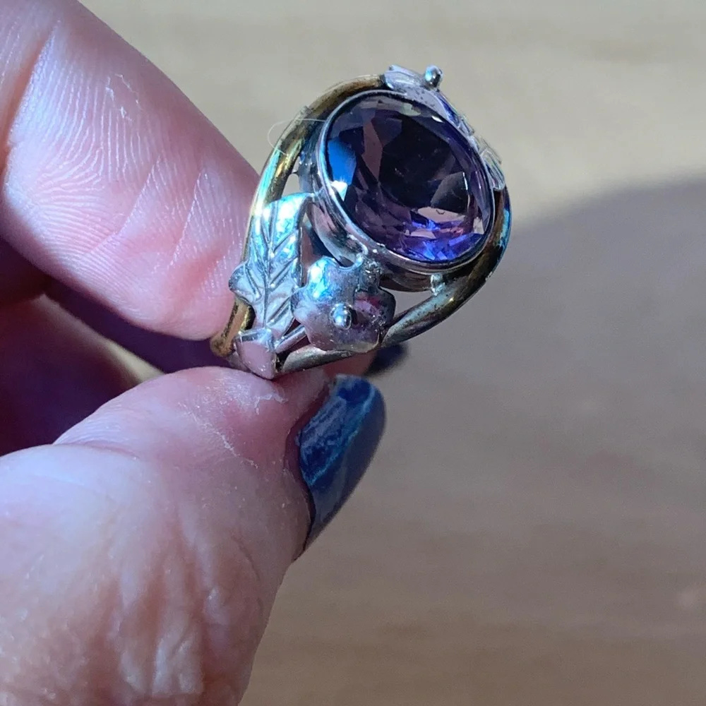 VINTAGE AMETHYST RING 925 STERLING SILVER TRI COLOR